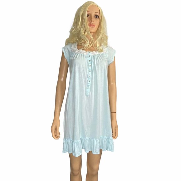 Eileen West Cotton Blend Nightgown Light Blue Chemise XS/S Short - Picture 2 of 8